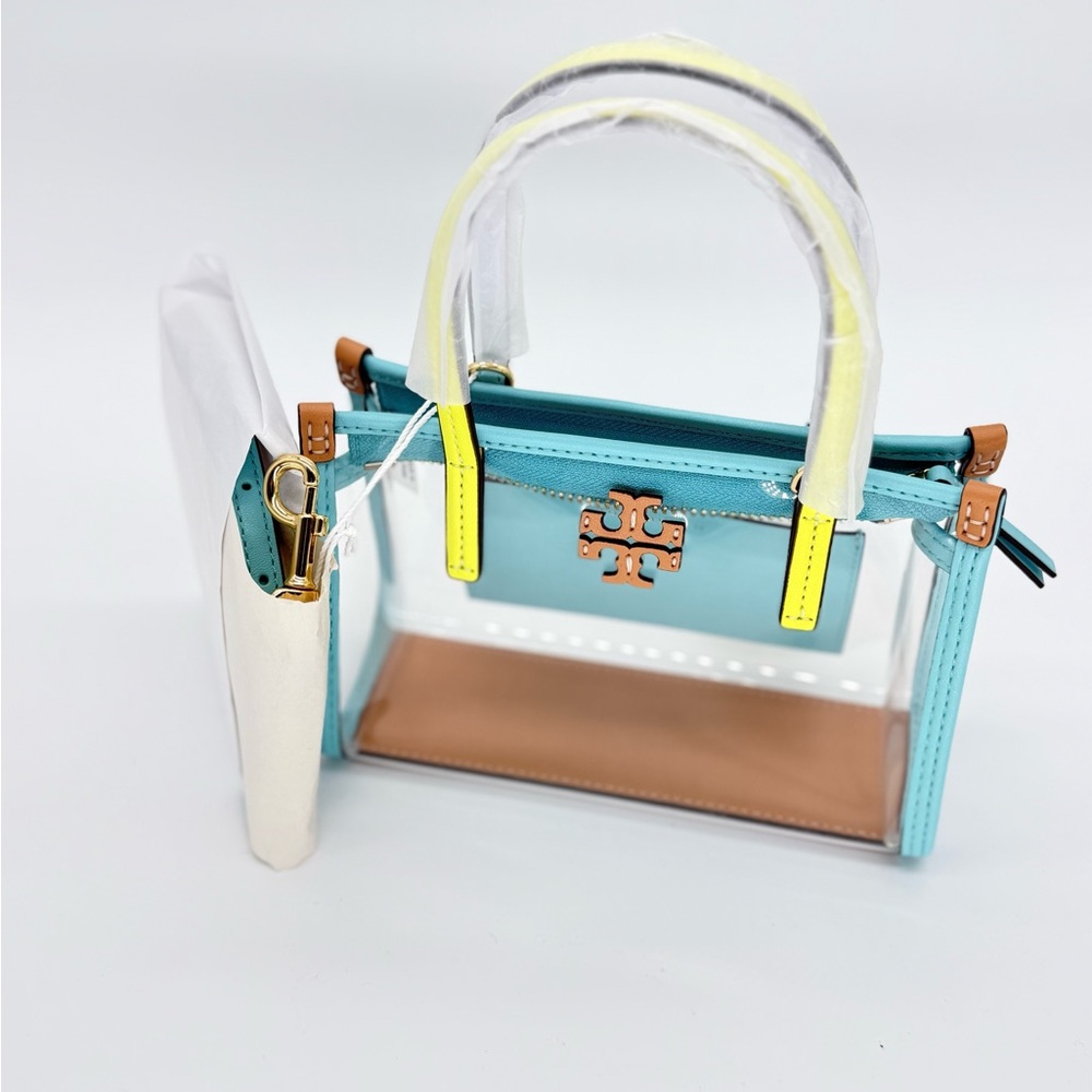 Tory Burch Transparent Mini Bag with Aqua and Yellow Details - Picture 4 of 15